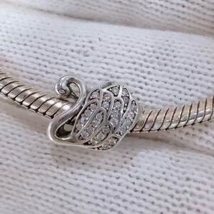 Swan Animal Charm with Clear Zirconia S925 Sterling Silver Charm Pandora Bracele